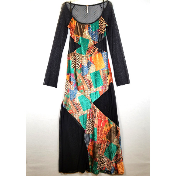 Free People Womens Parker Patchwork Velvet Sheer Maxi Dress Size Small Black - Picture 1 of 10